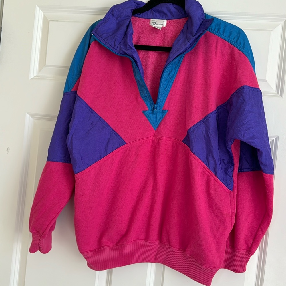 Vintage 1990s Bocoo Activewear Top/Jacket Snap Up Pockets Colorblock Pink L